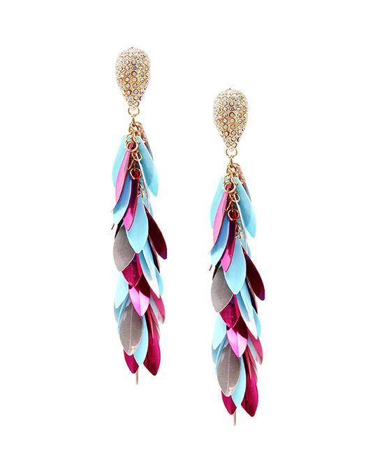 Paved Teardrop w/ Leaves Drop Earring