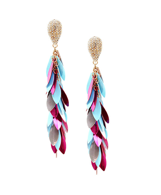 Paved Teardrop w/ Leaves Drop Earring