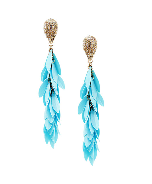 Paved Teardrop w/ Leaves Drop Earring
