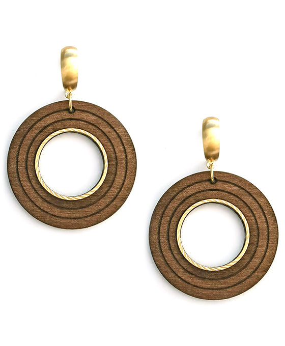 Round Wood Post Earring