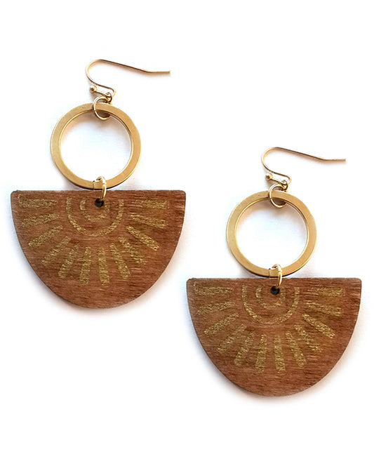 Round Metal & Wood Earring