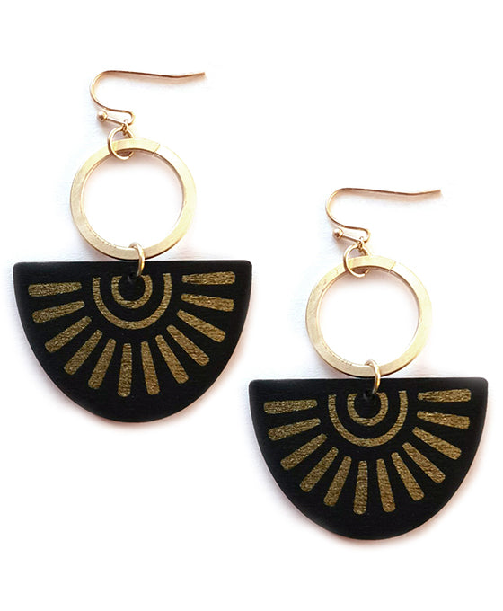 Round Metal & Wood Earring