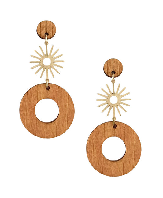 Round Wood & Spike Earring