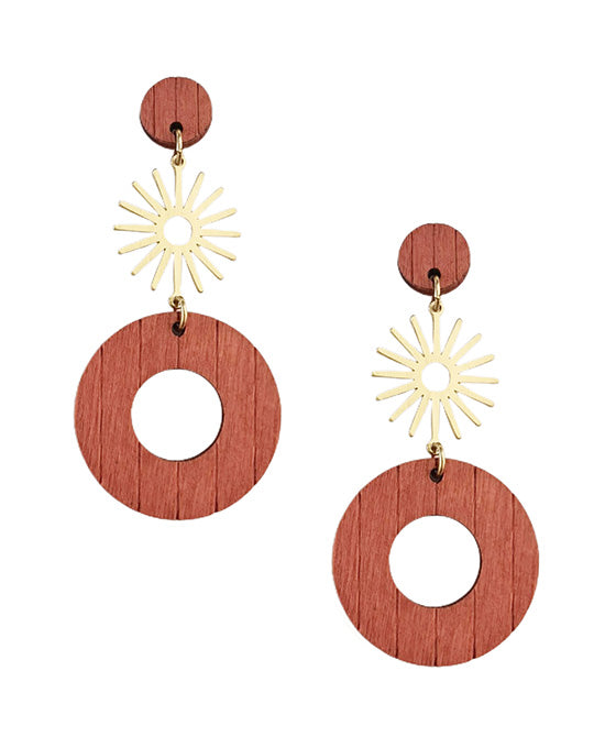 Round Wood & Spike Earring