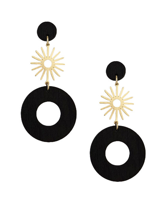 Round Wood & Spike Earring