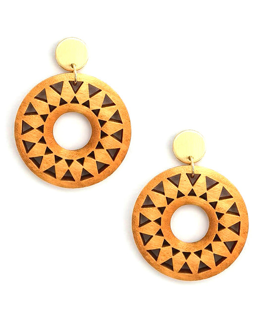 Sun Shine Shape Wood Post Earring