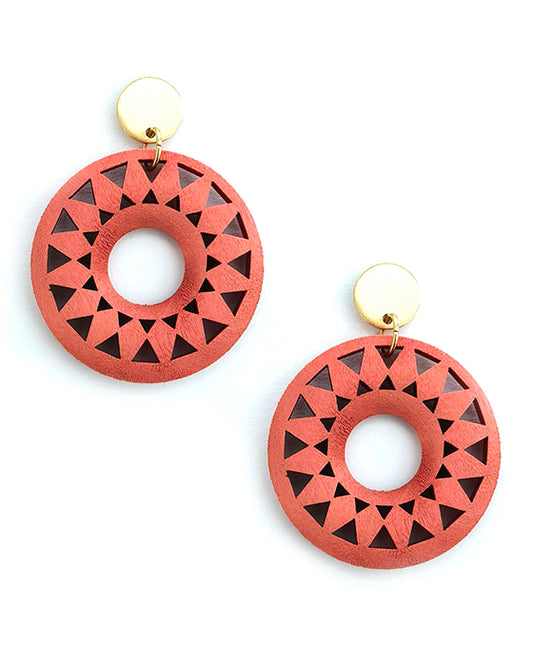 Sun Shine Shape Wood Post Earring