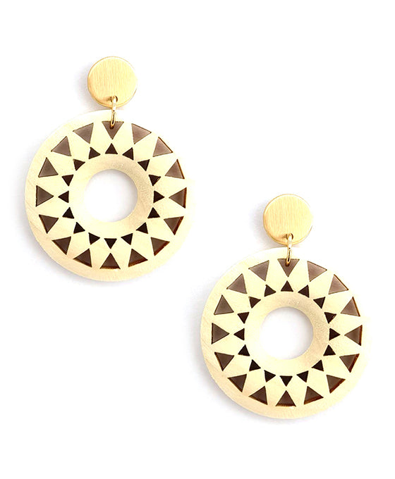 Sun Shine Shape Wood Post Earring