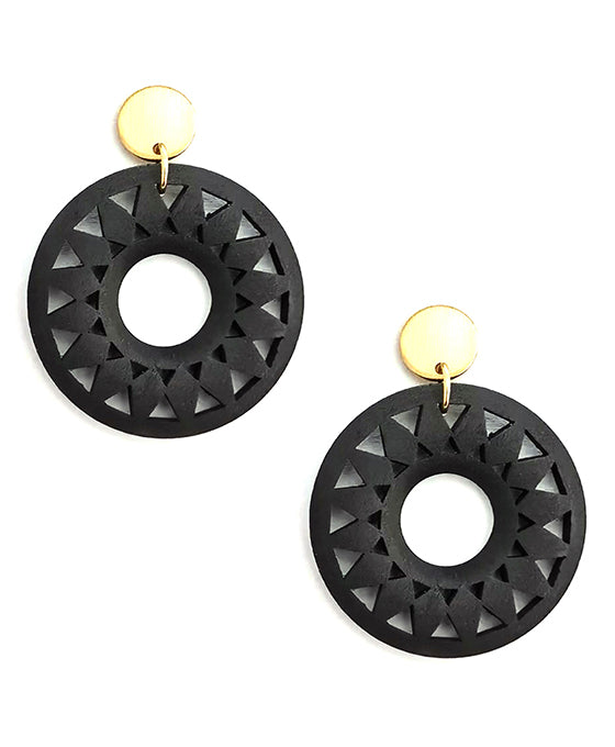 Sun Shine Shape Wood Post Earring