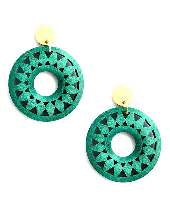 Sun Shine Shape Wood Post Earring