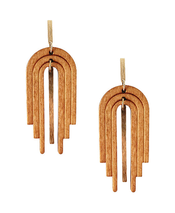 U Shape Wood w/ Metal Bar Post Earring