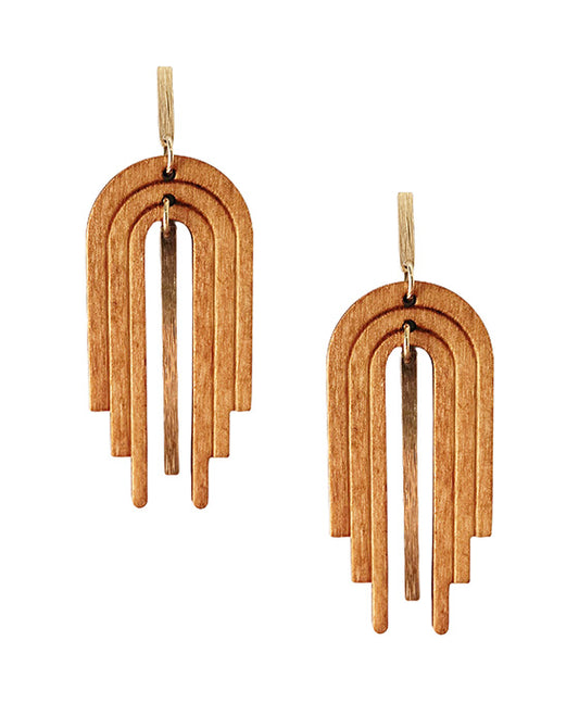 U Shape Wood w/ Metal Bar Post Earring