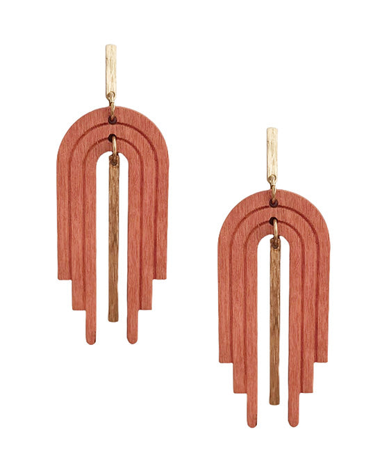 U Shape Wood w/ Metal Bar Post Earring