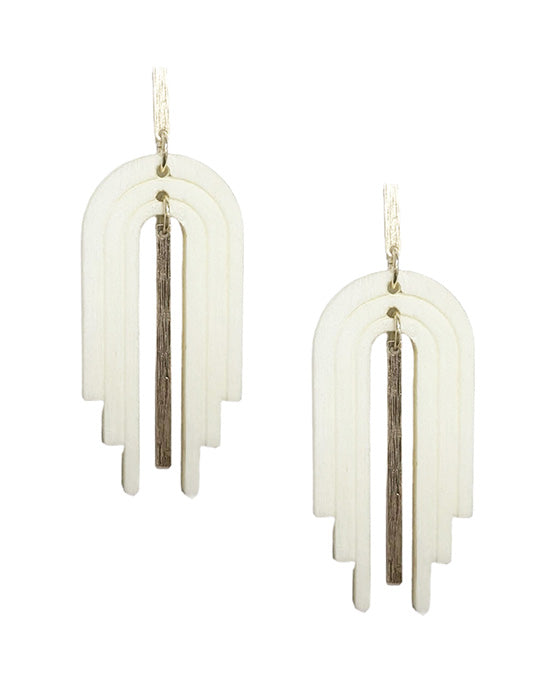 U Shape Wood w/ Metal Bar Post Earring