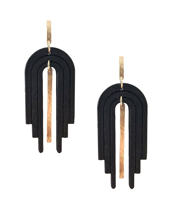 U Shape Wood w/ Metal Bar Post Earring