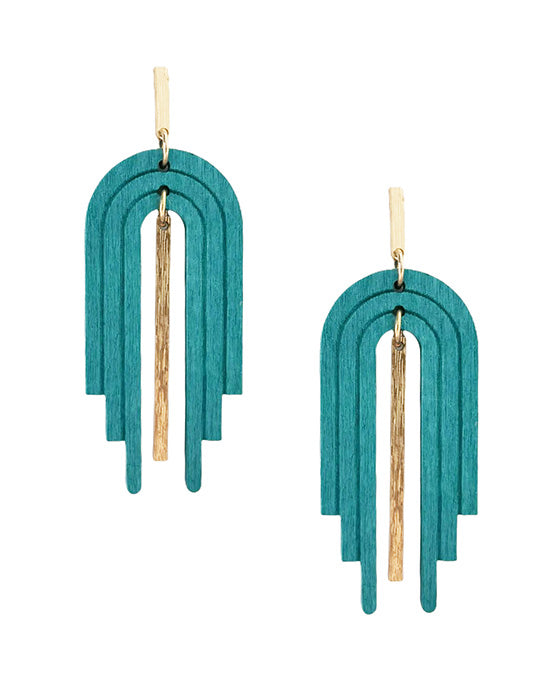 U Shape Wood w/ Metal Bar Post Earring