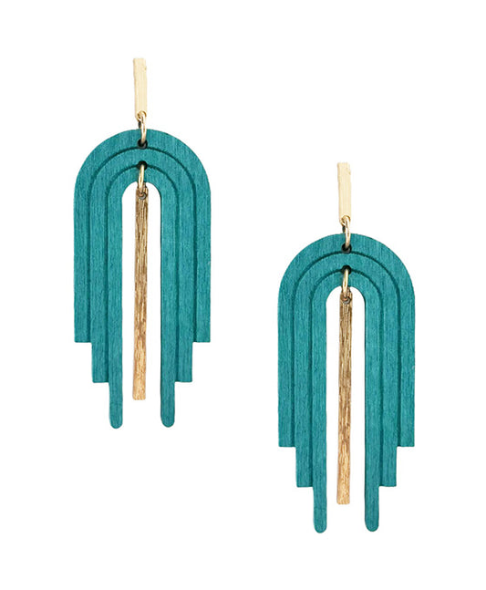 U Shape Wood w/ Metal Bar Post Earring