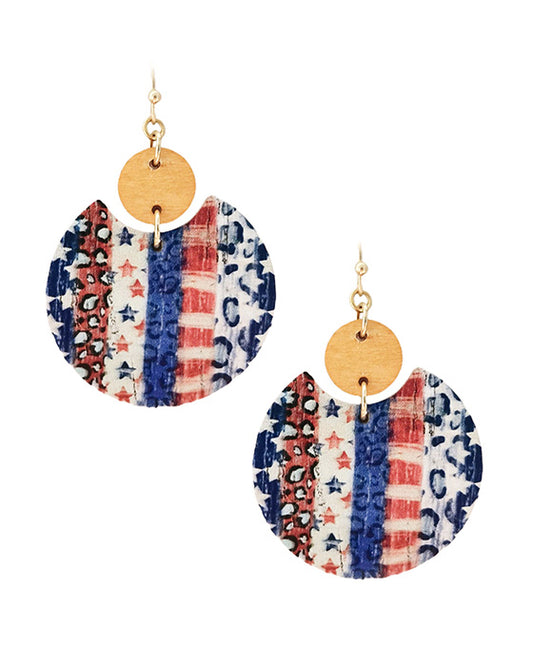 American Flag Image Round Cork Earring