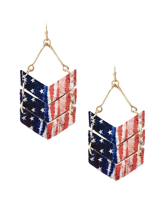 American Flag Image V Shape Cork Earring