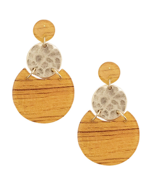 Linked Wood & Metal Post Earring