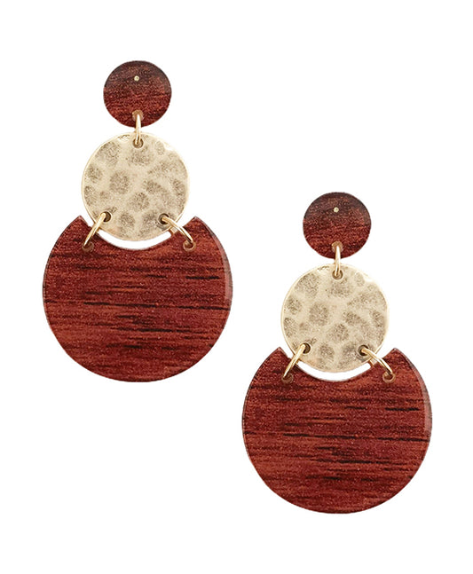 Linked Wood & Metal Post Earring