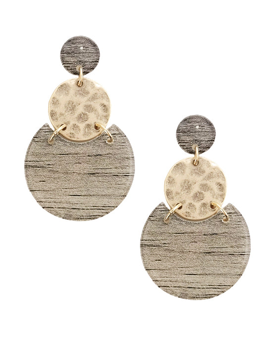 Linked Wood & Metal Post Earring