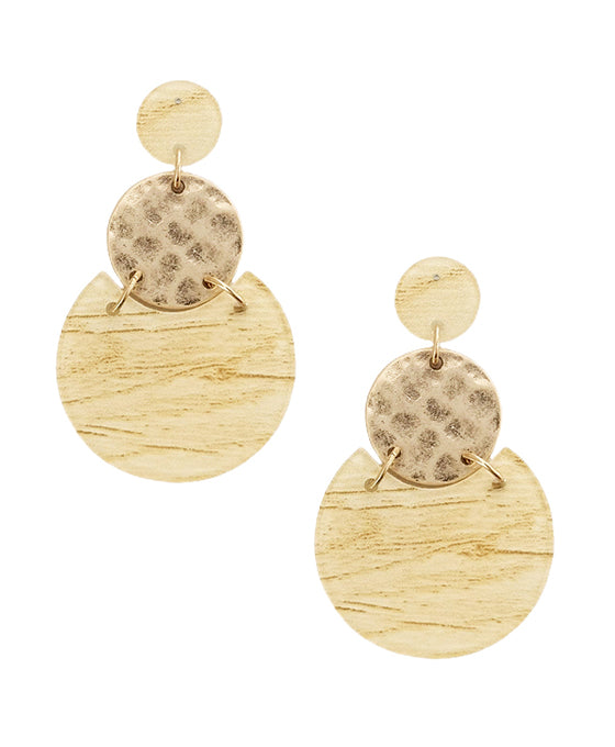 Linked Wood & Metal Post Earring