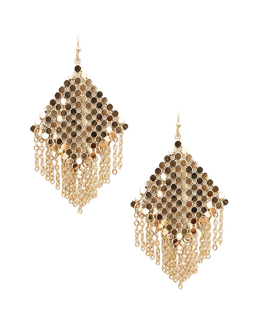 Honeycomb Shape w/ Chains Drop Earring