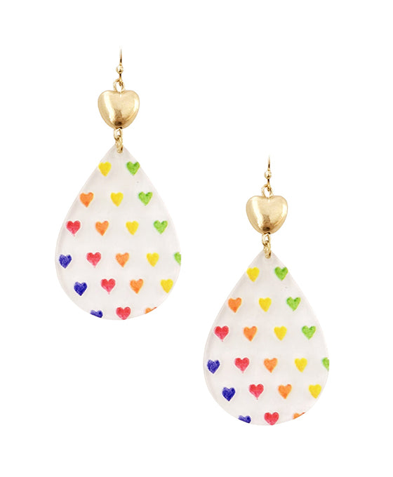 Heart Metal & Heart Printed Acrylic Earring
