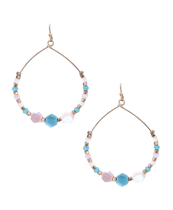 Multi Stone Bead Wire Circle Earring