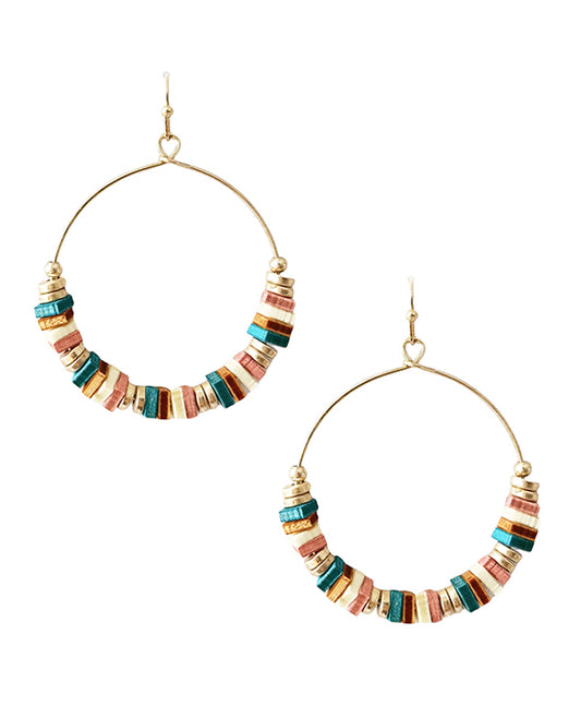 Metal Round Wire w/ Square Beads Earring