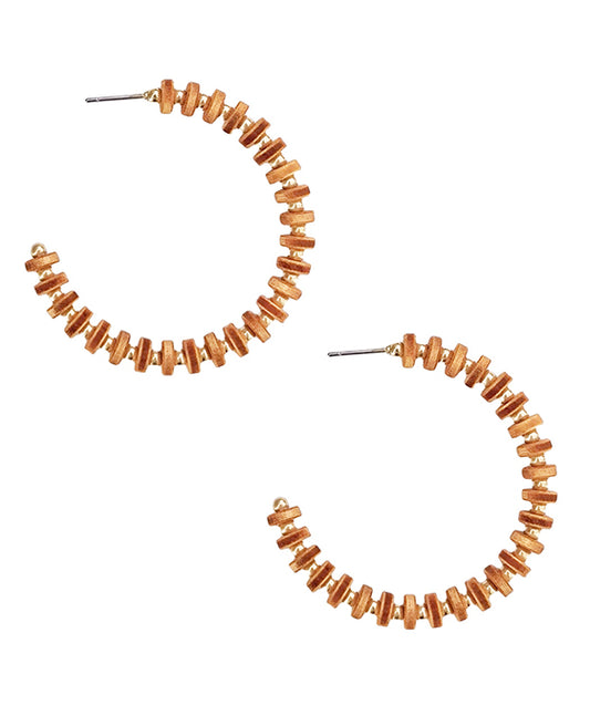 Wood Beads Round Hoop Earring