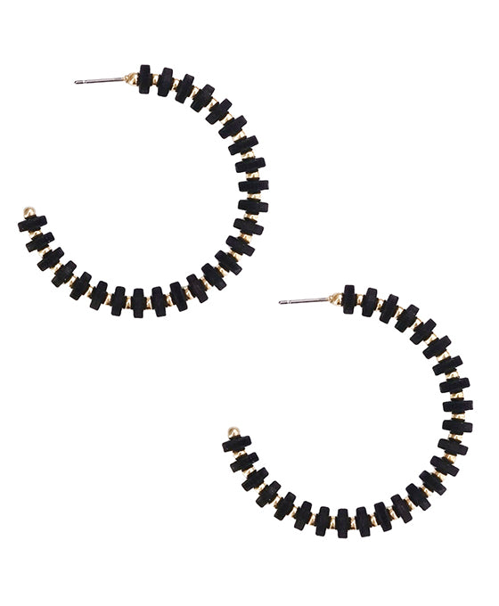 Wood Beads Round Hoop Earring