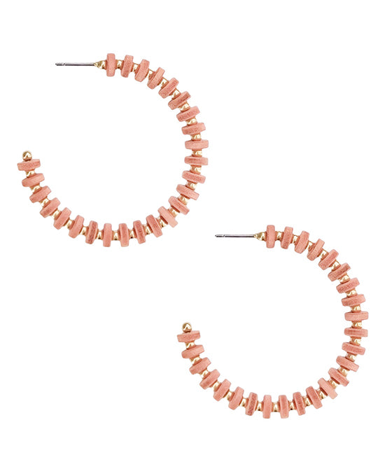 Wood Beads Round Hoop Earring