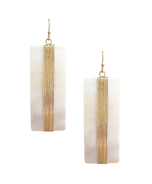 Wire Wrapped Square Mop Earring