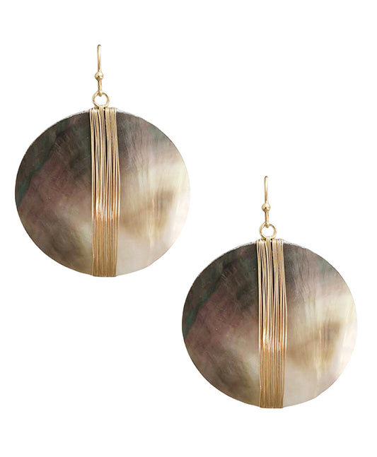Wire Wrapped Round Mop Earring