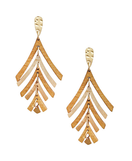 Wood Leaf Shape Post Earring