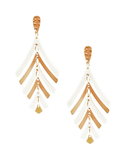 Wood Leaf Shape Post Earring