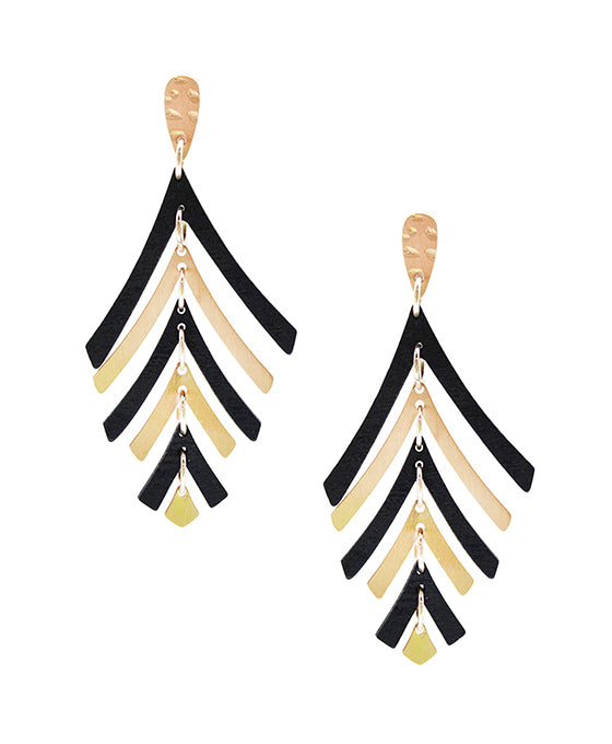 Wood Leaf Shape Post Earring