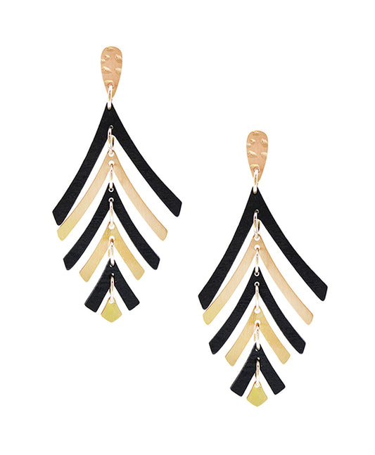Wood Leaf Shape Post Earring