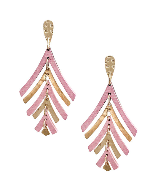 Wood Leaf Shape Post Earring