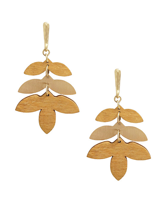 Wood Leaf Shape Post Earring