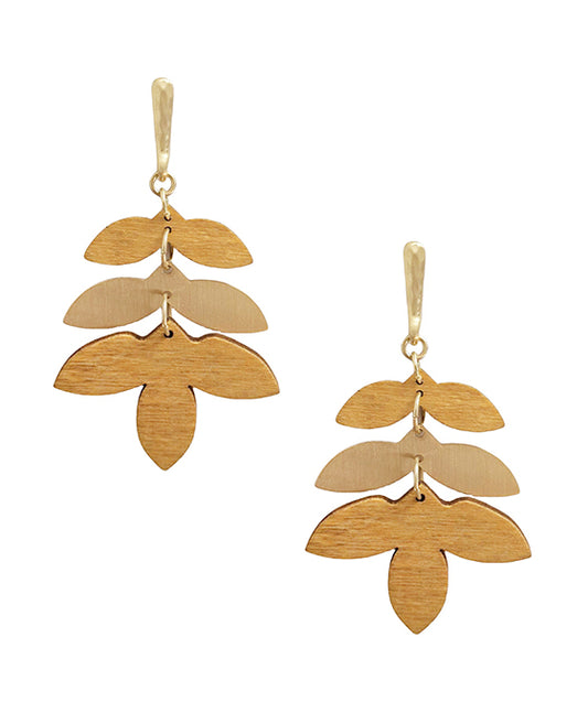 Wood Leaf Shape Post Earring
