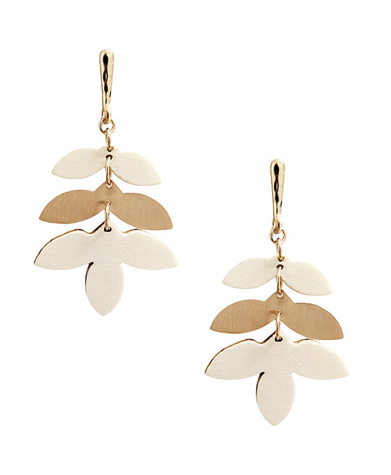 Wood Leaf Shape Post Earring