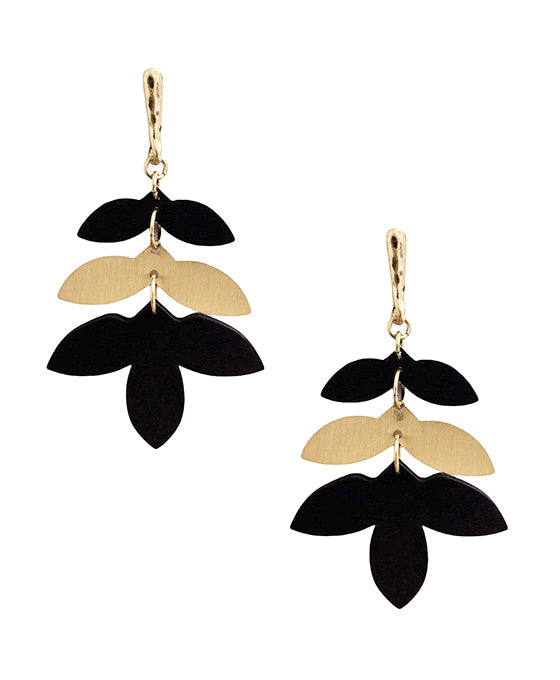 Wood Leaf Shape Post Earring