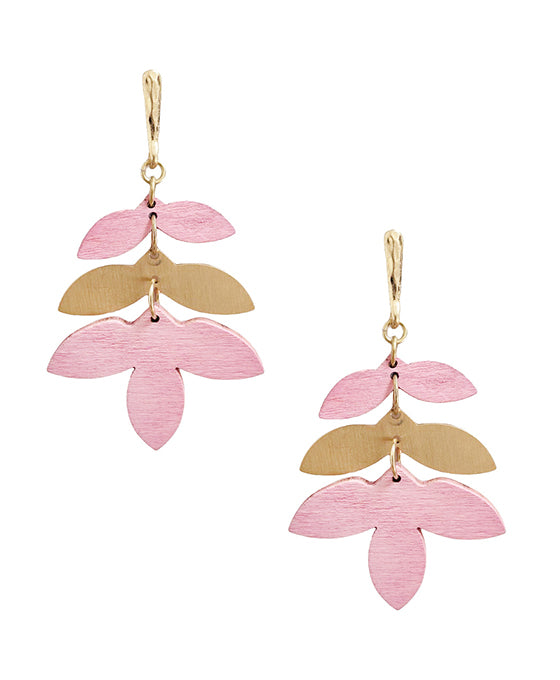 Wood Leaf Shape Post Earring
