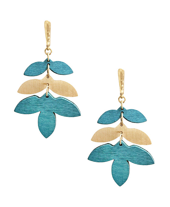 Wood Leaf Shape Post Earring