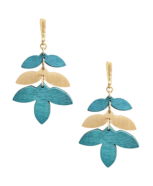 Wood Leaf Shape Post Earring