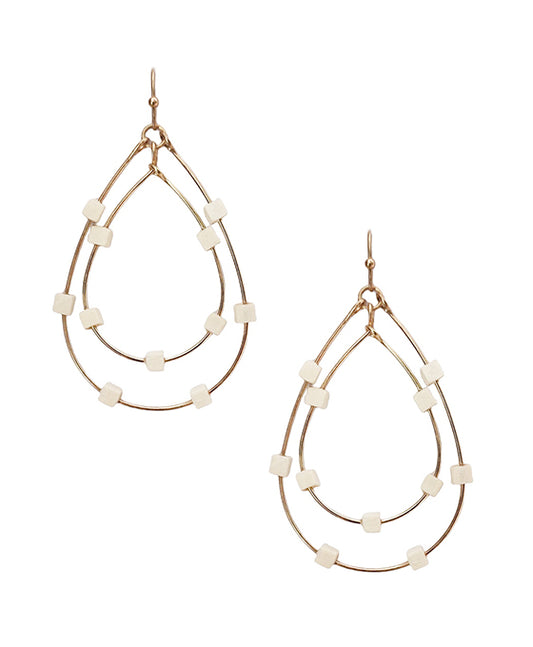 Metal Wire Dbl Teardrop w/ Beads Earring