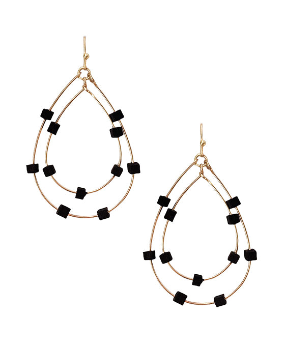 Metal Wire Dbl Teardrop w/ Beads Earring